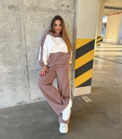 Спортивный костюм-двойка женский из турецкого флиса Polar с худи и прямыми брюками на резинке осенне-зимний