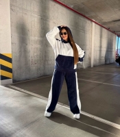 Спортивный костюм-двойка женский из турецкого флиса Polar с худи и прямыми брюками на резинке осенне-зимний