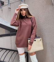 Свитер женский шерстяной с акрилом оверсайз с воротником-стойкой и молнией осенний зимний