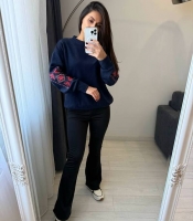 Костюм-двойка женский из двустороннего флиса Polar и дайвинга на флисе с вышивкой осенне-зимний