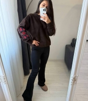 Костюм-двойка женский из двустороннего флиса Polar и дайвинга на флисе с вышивкой осенне-зимний