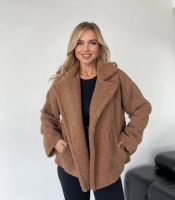 Пальто-пиджак женское из эко-меха Тедди на подкладке oversize осенне-зимнее