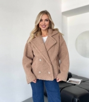 Пальто-пиджак женское из эко-меха Тедди на подкладке oversize осенне-зимнее