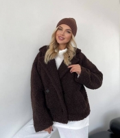 Пальто-пиджак женское из эко-меха Тедди на подкладке oversize осенне-зимнее