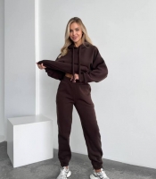 Спортивный костюм женский из трёхнитки на флисе с худи осенне-зимний
