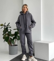 Спортивный костюм женский из трёхнитки на флисе с худи осенне-зимний