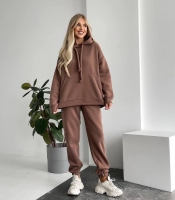 Спортивный костюм женский из трёхнитки на флисе с худи осенне-зимний