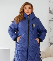 Женская куртка зимняя из плащевки Лаке на синтепоне 250 с капюшоном джинсового цвета