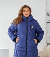 Женская куртка зимняя из плащевки Лаке на синтепоне 250 с капюшоном джинсового цвета