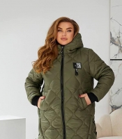 Женская куртка зимняя из плащевки Лаке на синтепоне 250 с капюшоном цвета хаки