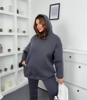 Женское худи oversize из турецкой трёхнитки на флисе цвета графит