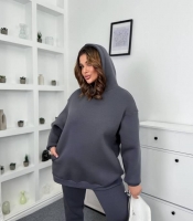 Женское худи oversize из турецкой трёхнитки на флисе цвета графит
