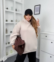 Женское худи oversize из турецкой трёхнитки на флисе цвета серо-бежевый