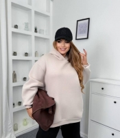 Женское худи oversize из турецкой трёхнитки на флисе цвета серо-бежевый