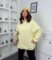 Женское худи oversize из турецкой трёхнитки на флисе цвета вершковое масло