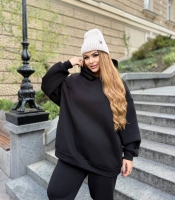 Женское худи oversize из турецкой трёхнитки на флисе чёрного цвета