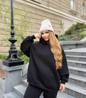 Женское худи oversize из турецкой трёхнитки на флисе чёрного цвета