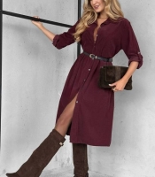 Платье-рубашка женское из микровельвета с поясом осенне-зимнее