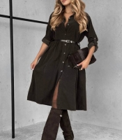 Платье-рубашка женское из микровельвета с поясом осенне-зимнее