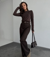 Брюки женские трикотажные шерстяные классические клёш осенне-зимние