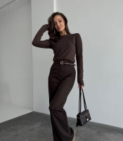 Брюки женские трикотажные шерстяные классические клёш осенне-зимние