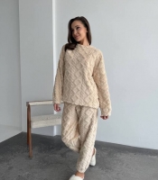 Пижама женская махровая двусторонняя уютная с манжетами осенне-зимняя