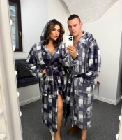 Халат унисекс домашний из махры с капюшоном и поясом осенне-зимний