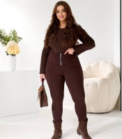 Лосины женские трикотажные на флисе с высокой посадкой осенне-зимние