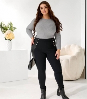 Лосины женские трикотажные на флисе с вставками из эко-кожи и высокой посадкой осенне-зимние
