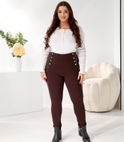 Лосины женские трикотажные на флисе с вставками из эко-кожи и декоративными пуговицами осенне-зимние