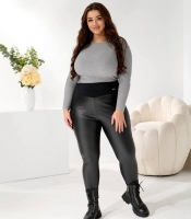 Лосины женские из эко-кожи на флисе с высокой посадкой осенне-зимние