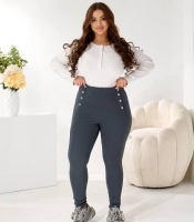 Лосины женские трикотажные на флисе с декоративными пуговицами и высокой посадкой осенне-зимние