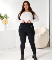 Лосины женские трикотажные на флисе с декоративными пуговицами и высокой посадкой осенне-зимние