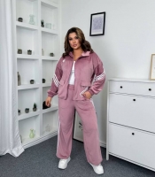 Спортивный костюм женский велюровый утепленный двойка с лампасами оверсайз осенний зимний