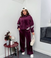 Спортивный костюм женский велюровый утепленный двойка с лампасами оверсайз осенний зимний