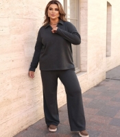 Костюм женский ангора в рубчик утепленный двойка с воротником и прямыми брюками осенний зимний