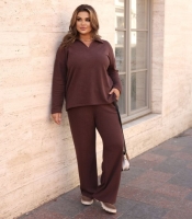 Костюм женский ангора в рубчик утепленный двойка с воротником и прямыми брюками осенний зимний