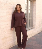 Костюм женский ангора в рубчик утепленный двойка с воротником и прямыми брюками осенний зимний