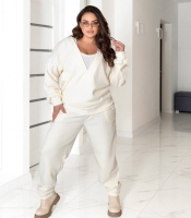 Костюм-тройка женский из полар-флиса утепленный с V-образным вырезом и джоггерами осенний зимний