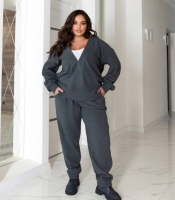 Костюм-тройка женский из полар-флиса утепленный с V-образным вырезом и джоггерами осенний зимний