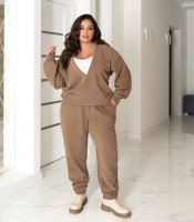 Костюм-тройка женский из полар-флиса утепленный с V-образным вырезом и джоггерами осенний зимний