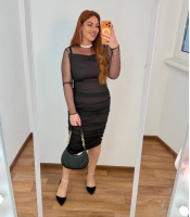 Платье-футляр женское трикотажное масло с драпировкой и прозрачными рукавами вечернее осеннее зимнее