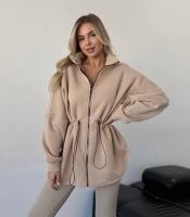 Толстовка женская из трёхнитки на флисе с кулиской и высоким воротником удлиненная осенняя зимняя