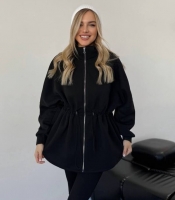 Толстовка женская из трёхнитки на флисе с кулиской и высоким воротником удлиненная осенняя зимняя