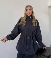 Толстовка женская из трёхнитки на флисе с кулиской и высоким воротником удлиненная осенняя зимняя