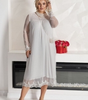 Платье-трапеция женское из сетки и микромасла с кружевом и жемчугом нарядное осеннее зимнее