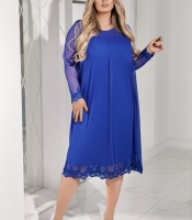 Платье-трапеция женское из сетки и микромасла с кружевной отделкой нарядное осеннее зимнее