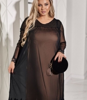 Платье-трапеция женское из сетки и микромасла с кружевной отделкой нарядное осеннее зимнее