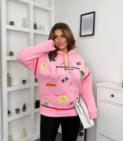 Худи женское из трехнитки на флисе с декоративными нашивками осеннее зимнее