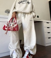 Костюм-двойка женский спортивный из турецкой трехнитки пенье с принтом oversize осенний зимний